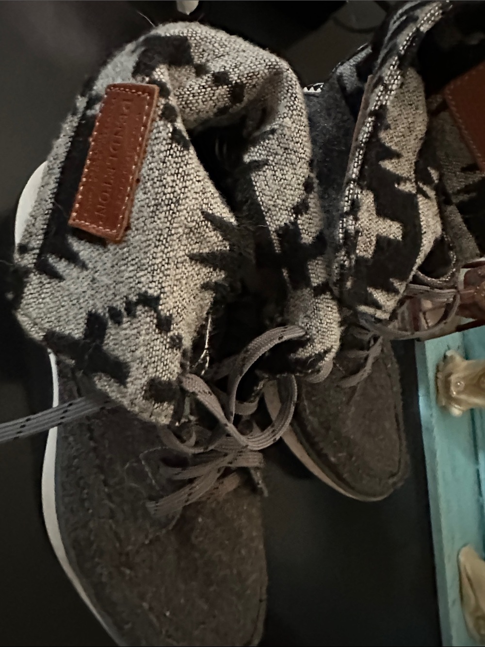 Pendleton Gray and Black Patterned Wool Lace-Up Ankle Boots